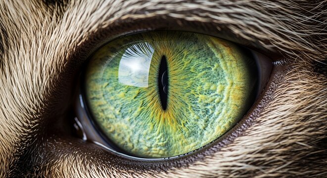 Macro extreme close up of a green feline eye.