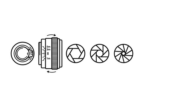 Camera lens aperture settings icon illustration set.