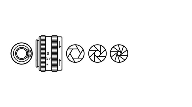 Camera lens and aperture blades icon set vector illustration.
