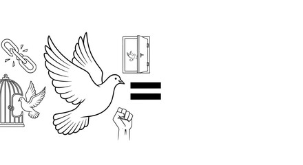 Conceptual illustration of freedom represented by a dove breaking free from a cage. © Putri Silva