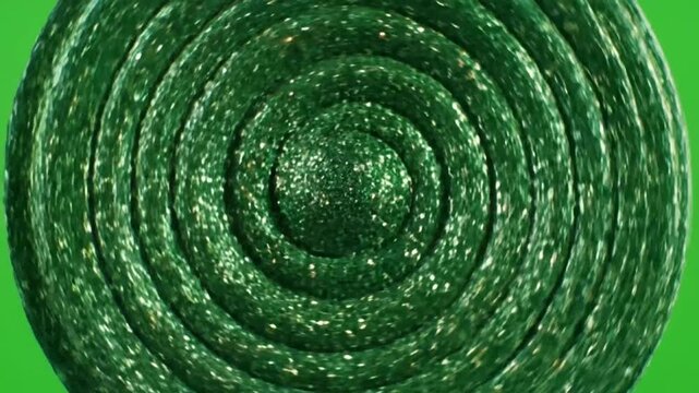 Abstract green spiraling pattern of glittering sparkling texture on green background, visual illusion of movement