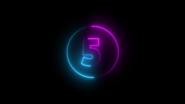 Neon 10 second countdown timer .Neon bright glowing countdown timer animation from 10 to 1 seconds againts black background