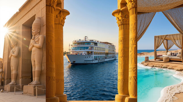 A large boat is docked in the water next to a pool