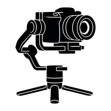 DSLR camera mounted on a 3-axis gimbal stabilizer and mini tripod