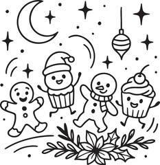 Fototapeta premium Christmas seamless pattern vector illustration with cartoon Santa, snowman, winter snowflakes, stars, and decorated holiday trees set on a festive xmas background collection