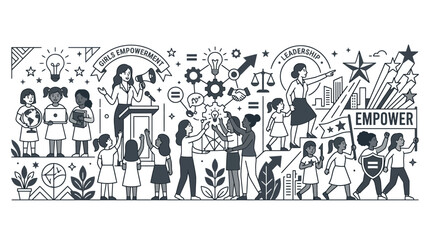 Obraz premium Empowering women and girls illustration with diversity and leadership themes.
