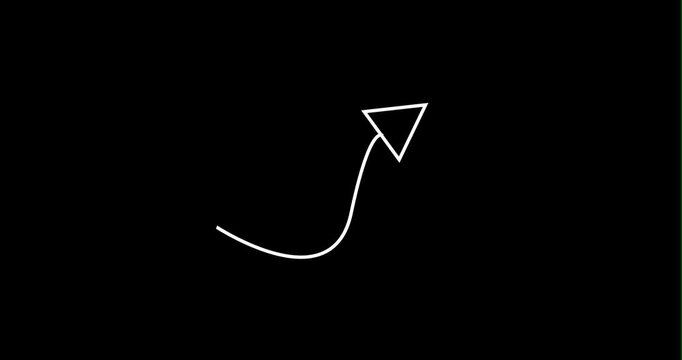 Minimalist White Animated Curved Arrow Drawing on Black Background