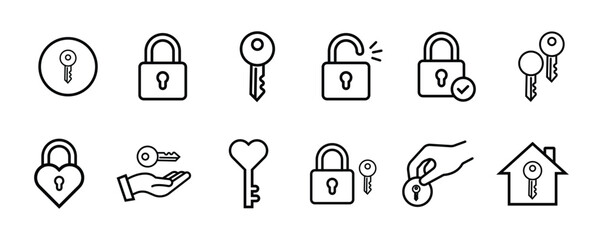 Set of security lock and key outline icons. access, password and login vector linear icon set. modern editable stroke vector style. vector illustration © Emon Stock