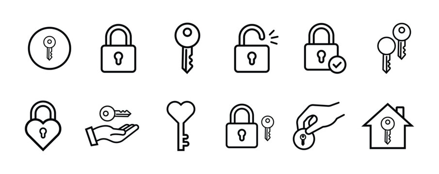 Set of security lock and key outline icons. access, password and login vector linear icon set. modern editable stroke vector style. vector illustration