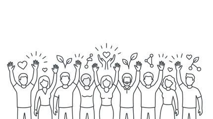 Obraz premium Group of diverse people standing together with hands raised in celebration.