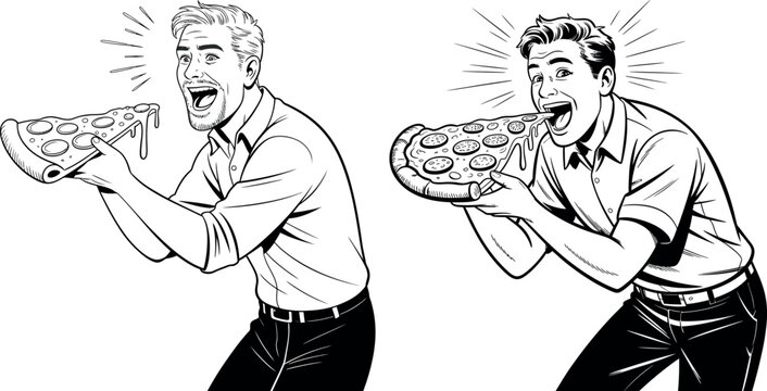 Two men shouting or announcing through loudhailers vintage illustration style black and white shouting announcing loudhailer megaphone handheld