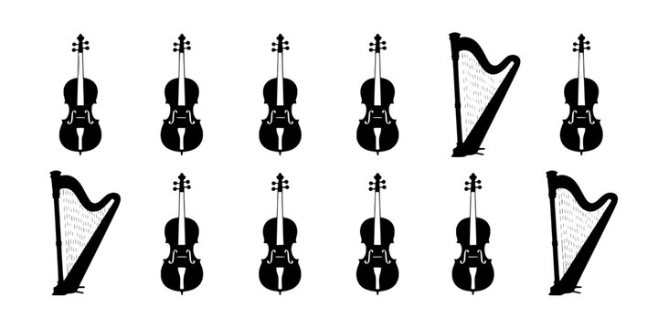 Guitar icon set featuring six-string instruments with bold black silhouettes and clean minimalist lines