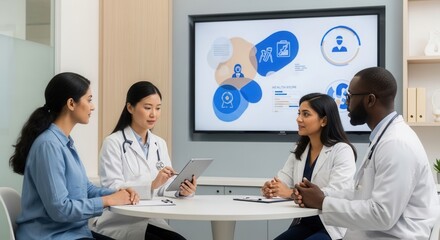Fototapeta premium Medical Professionals Collaborating During a Healthcare Strategy Discussion Meeting Together