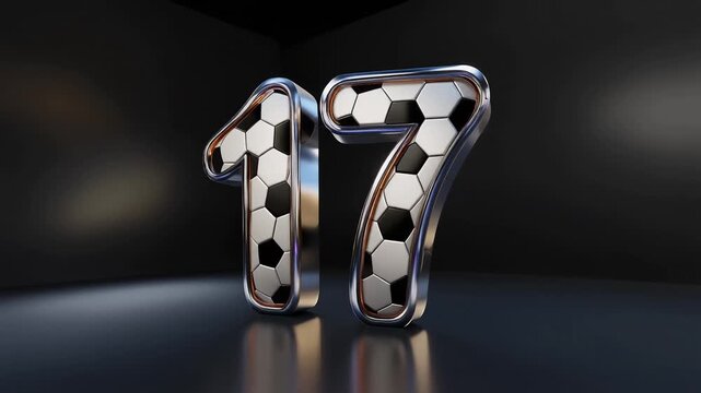 Elegant digit 17 inspired by football soccer game aesthetics, featuring premium metal shine light animation