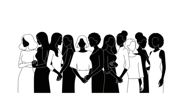 Diverse group of women standing together in solidarity and unity.