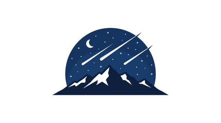 Minimalist mountain landscape emblem with starry night sky and falling meteorites. ©  Ajeng Putri