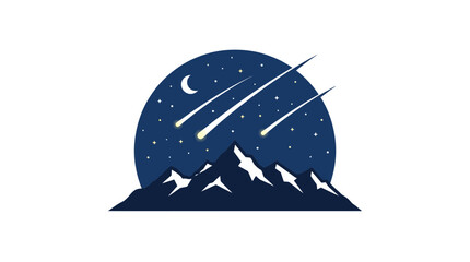 Minimalist mountain landscape with shooting stars and crescent moon. ©  Ajeng Putri