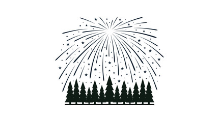 Minimalist Forest Silhouette with Fireworks Celebration Design. ©  Ajeng Putri