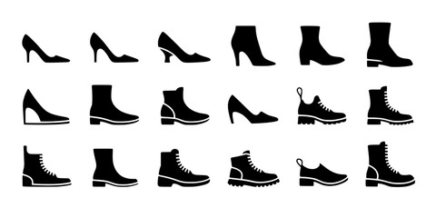 Obraz premium Shoes collection with various styles including heels, boots, and sneakers featuring footwear, fashion, style with black and casual elements for