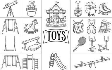 Obraz premium Vector set of minimalist Ferris wheel line icons and silhouettes for amusement park and carnival graphic design.eps, 