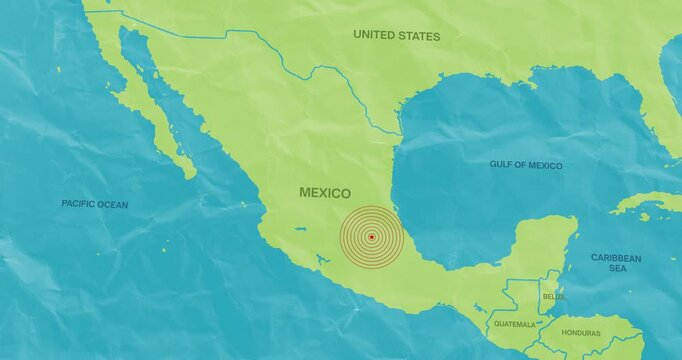 graphic motion video of an earth waves concentric lines into a Mexican map of an earthquake epicenter composition concept