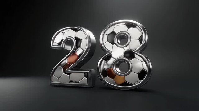 Elegant digits 28 inspired by football soccer game aesthetics, featuring premium metal