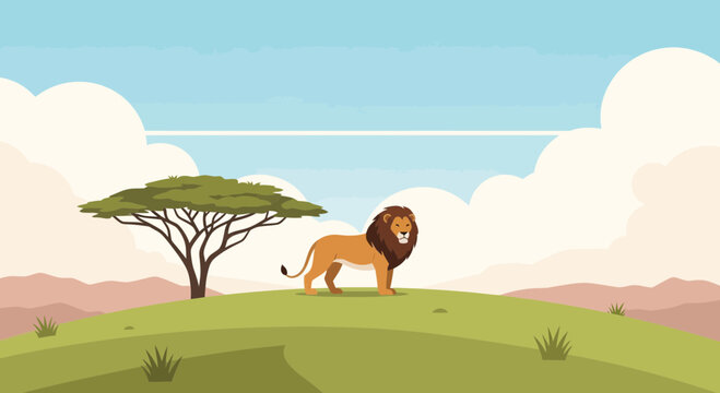 A majestic male lion standing proudly in the african savanna.