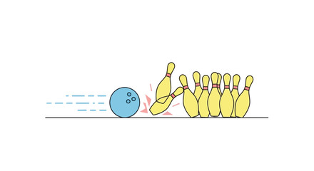 A colorful illustration of a bowling ball hitting pins. © Hanhan Putri
