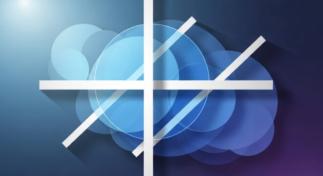 Blue abstract background with white cross and circles