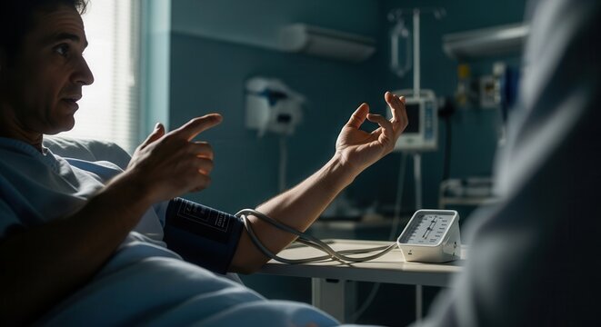 Patient Undergoing Blood Pressure Test in Hospital Room, Medical Checkup