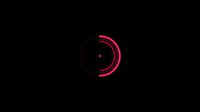 Dynamic motion animation of neon pink circular lines creating futuristic visual effects in a dark background for digital art and technology themes.