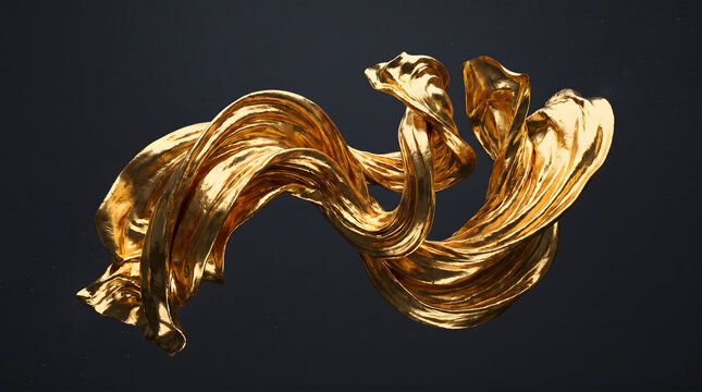 Abstract golden silk fluid three dimensional artistic shape design