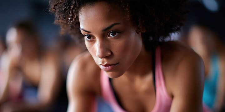 Photo of woman cycling in spin class