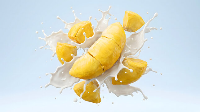Creative combination of durian flesh and splashing milk with fresh yellow fruit segments