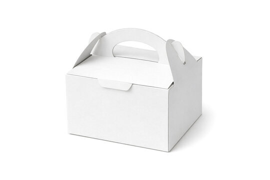 White styrofoam take-out container with a handle on the top. Perfect for fast food or leftovers.