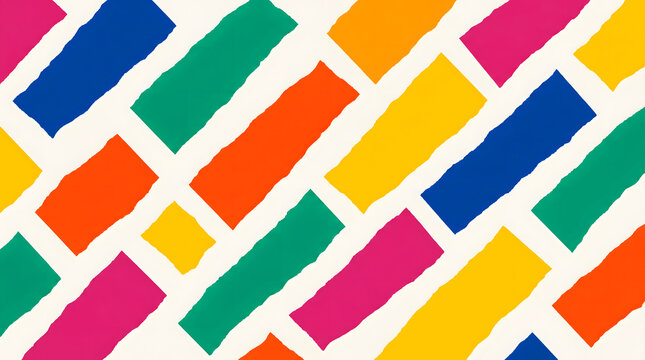 Colorful torn paper collage texture background with abstract geometric stripes