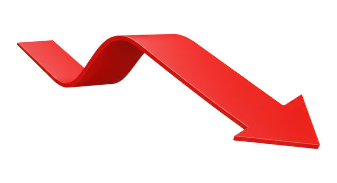 Wavy Red Downward Arrow on White Background