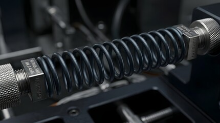 Naklejka premium Close-up of Metal Spring Under Tension in Industrial Setting with High Detail and Precision