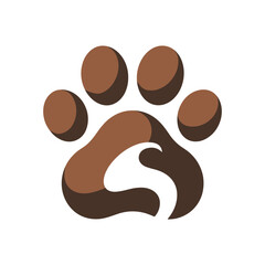 Obraz premium Stylized brown animal paw print icon with a negative space letter s