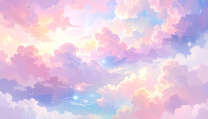 Fototapeta premium Dreamy clouds and sky illustration