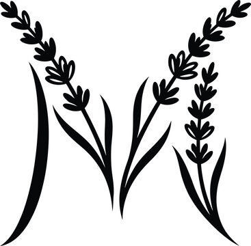 Black and white lavender m monogram isolated on white background