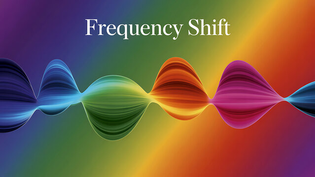Vibrational energy frequency shift colorful wave pattern on gradient background  abstract representation of sound waves and light spectrum