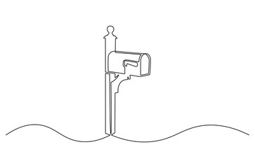 Obraz premium Continuous one line drawing of Mail Box. Single line drawing illustration of Post Box. Postal with envelope new message concept vector art. Doodle line illustration.