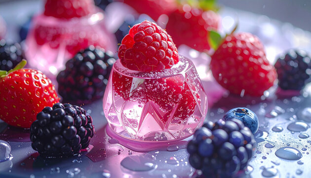 Fresh raspberries and blackberries with jelly