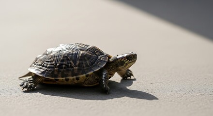 Obraz premium Small turtle on gray surface outdoors.