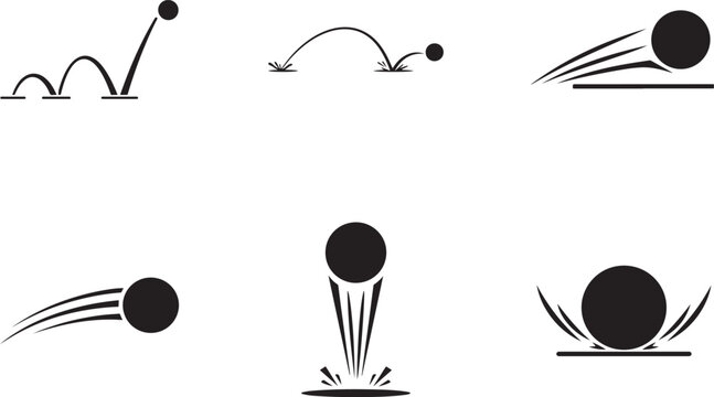   Handdrawn cartoon ball bounce sequence vector with jumping motion stages isolated on white background.