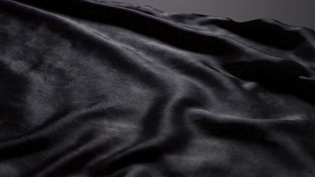 Close-up shot of a dark fabric with smooth texture and folds