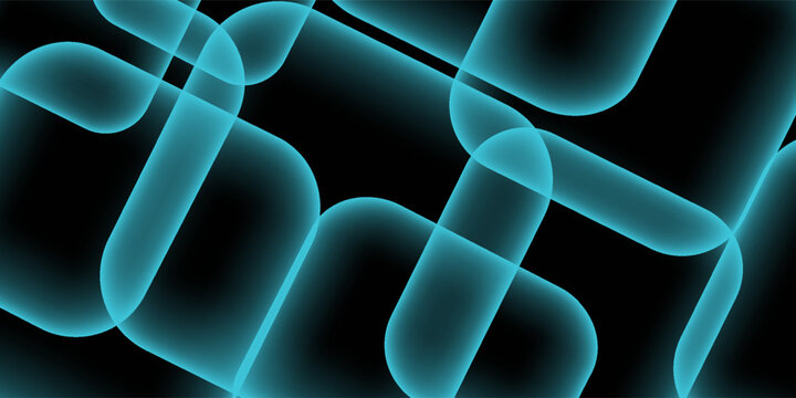 Futuristic geometric background with blue neon light frames on black backdrop, suitable for sci-fi theme, web design, and digital art.