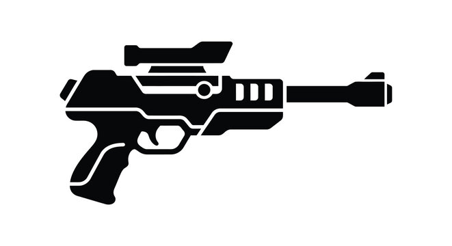 Futuristic pistol weapon black vector silhouette firearm