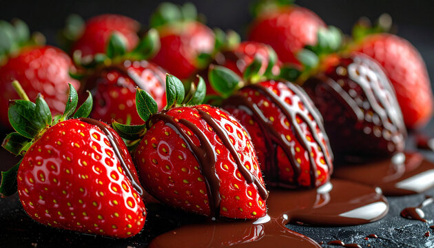 Chocolate Dipped Strawberries macro shot dramatic luxury dessert aesthetic
